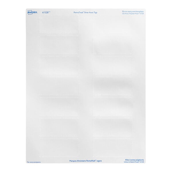 A white paper with rectangular Avery metallic asset labels.