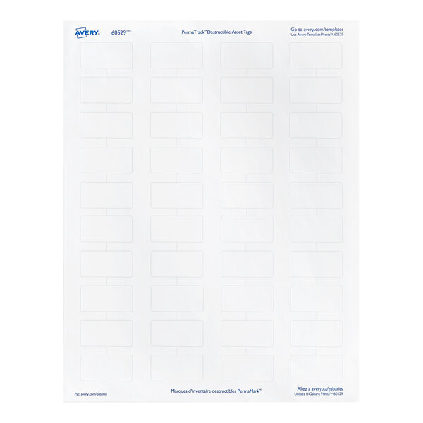 A sheet of small rectangular white labels arranged in a grid pattern.