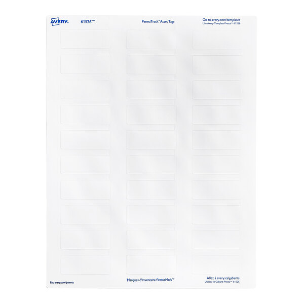 A sheet of white rectangular adhesive labels arranged in three columns.