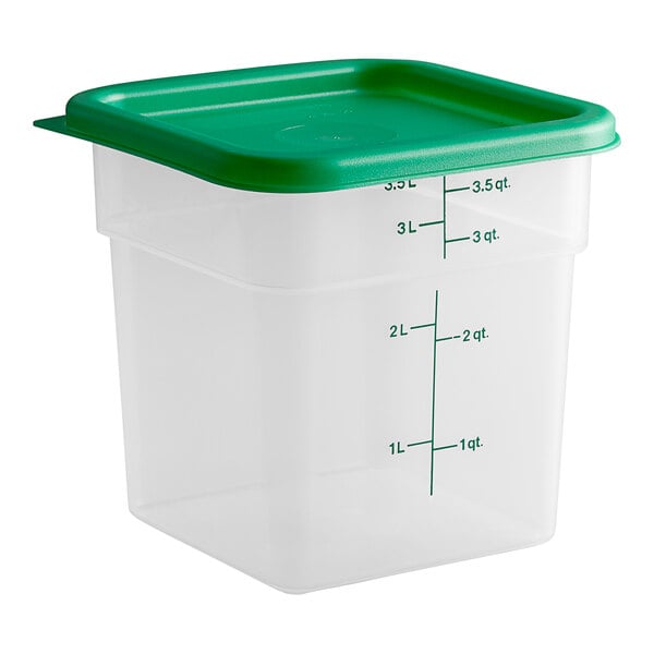 Lumintrail lumintrail cambro polycarbonate square 2 quart food storage  container, 4 pack clear, with 4 kelly green lids, bundle with a m
