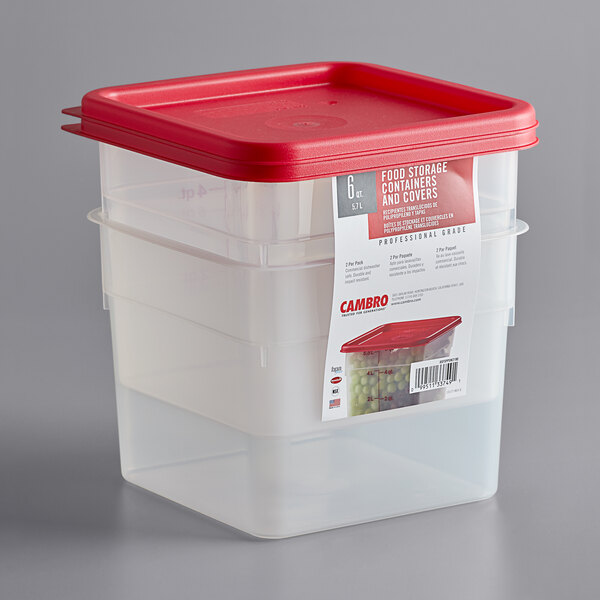 Cambro 6SFSPP190 CamSquare Storage Container 6 qt with Lid Translucent 