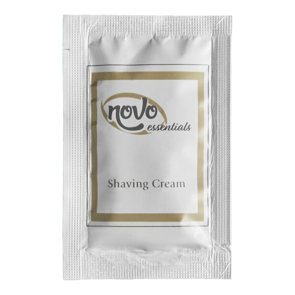 A small packet of Novo Essentials shaving cream.