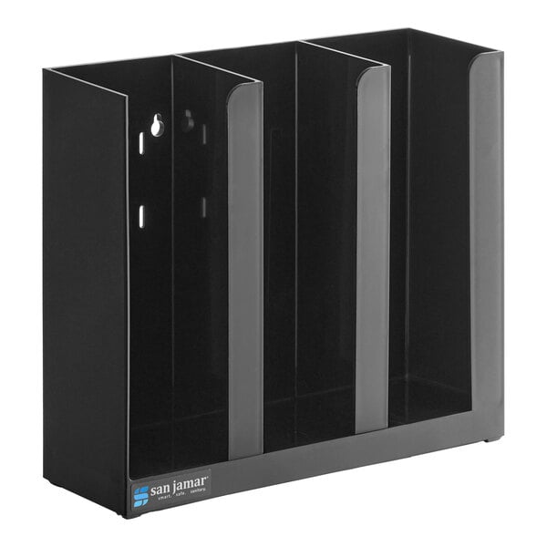 San Jamar PCL3ADJ Black Adjustable 3-Section Countertop 1.5 - 3 oz. Portion Cup and Lid Organizer