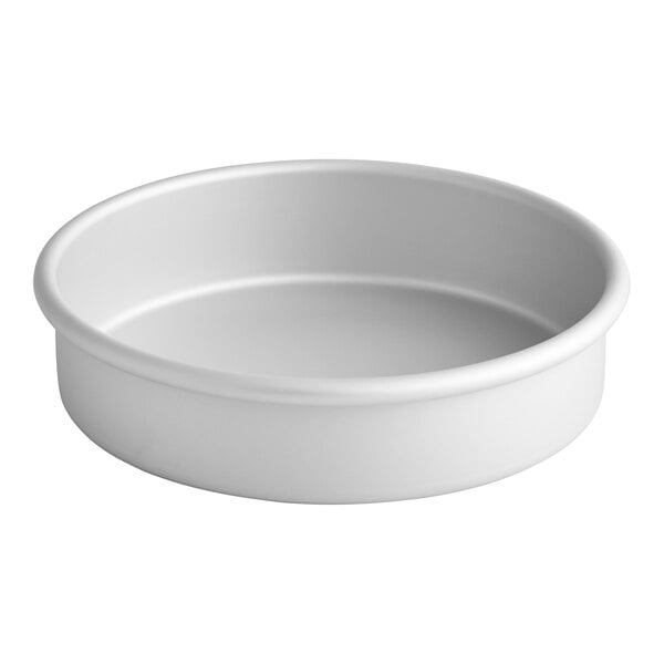 A white round Fat Daddio's cake pan.