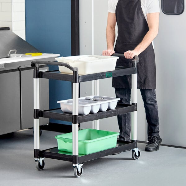 Choice Black Utility / Bussing Cart with Three Shelves - 42" x 20"