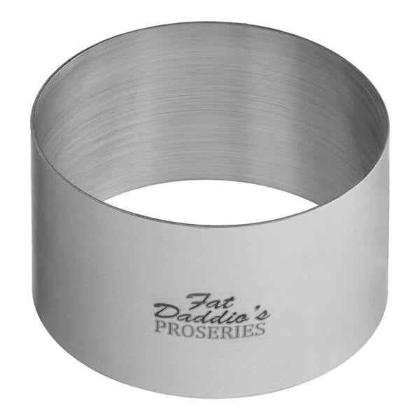 A stainless steel circular Fat Daddio's ring mold.