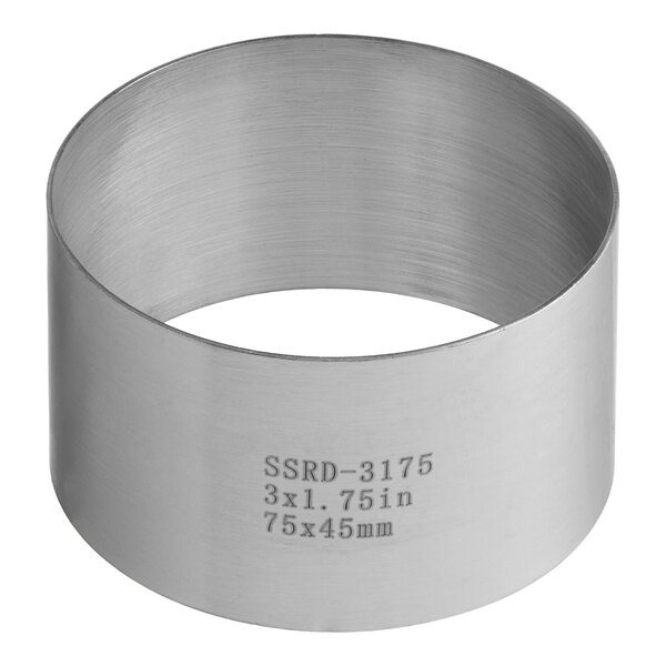 A silver circular stainless steel ring with the words SSR-3175 on it.