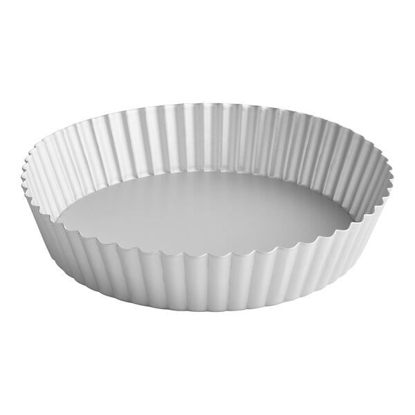 Fat Daddio's PFT-102 ProSeries 10" x 2" Round Anodized Aluminum Deep Fluted Tart / Quiche Pan with Removable Bottom