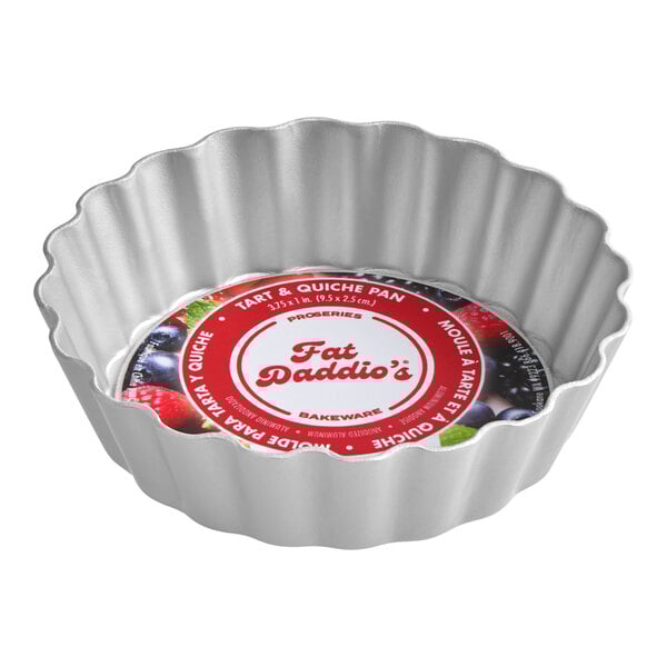 Fat Daddio's PFT-375 ProSeries 3 3/4" x 1" Round Anodized Aluminum Fluted Tartlet / Quiche Pan with Removable Bottom