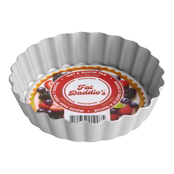 Fat Daddio's PFT-425 ProSeries 4 1/4" x 1" Round Anodized Aluminum Fluted Tart / Quiche Pan with Removable Bottom