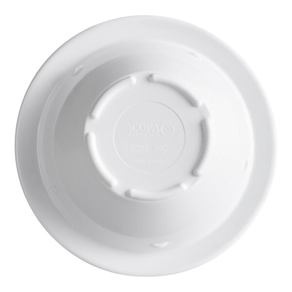 A white melamine fruit dish with a narrow rim, shown from the bottom.