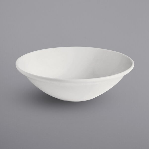 A bright white porcelain bowl with a wide rim.