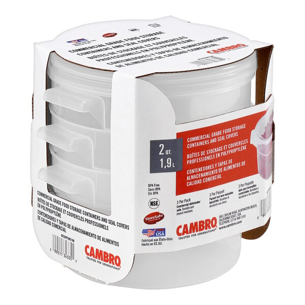 Cambro Round 2-Quart Food Storage Container with Lid, 3-count