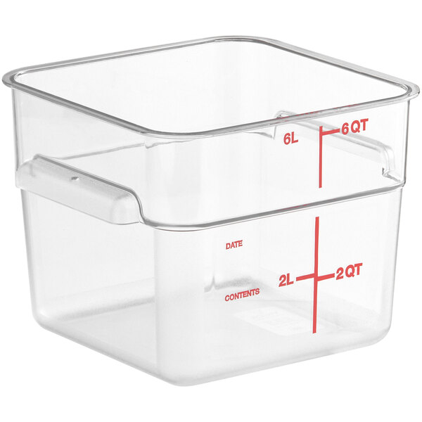 Vigor 6 Qt. Clear Square Polycarbonate Food Storage Container and
