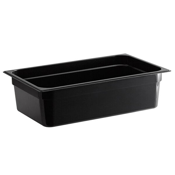 a black rectangular container with two compartments