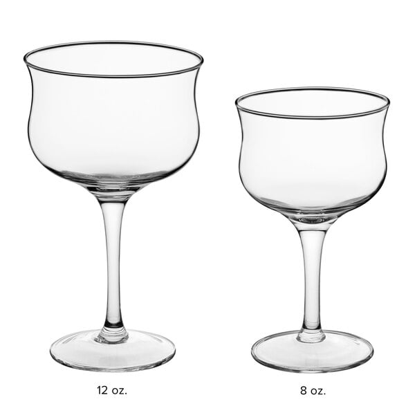 Two Acopa Deco rose / cocktail glasses on a white background.