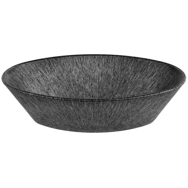 A black polyethylene oval basket with a gray rim.