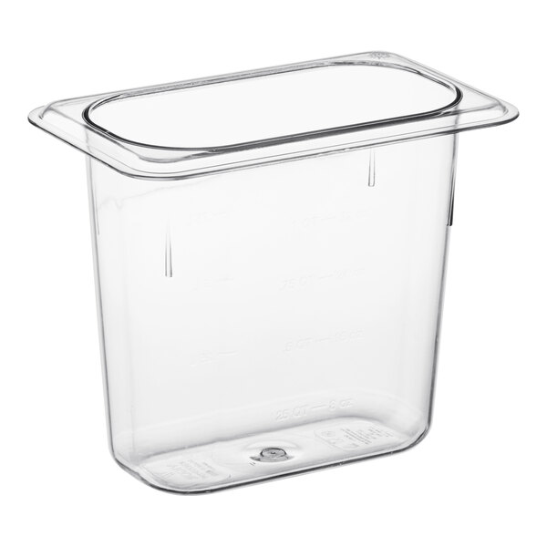 A Vigor clear polycarbonate food pan with a lid.