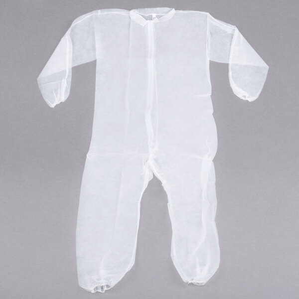 A white Cordova disposable coverall with a zipper.