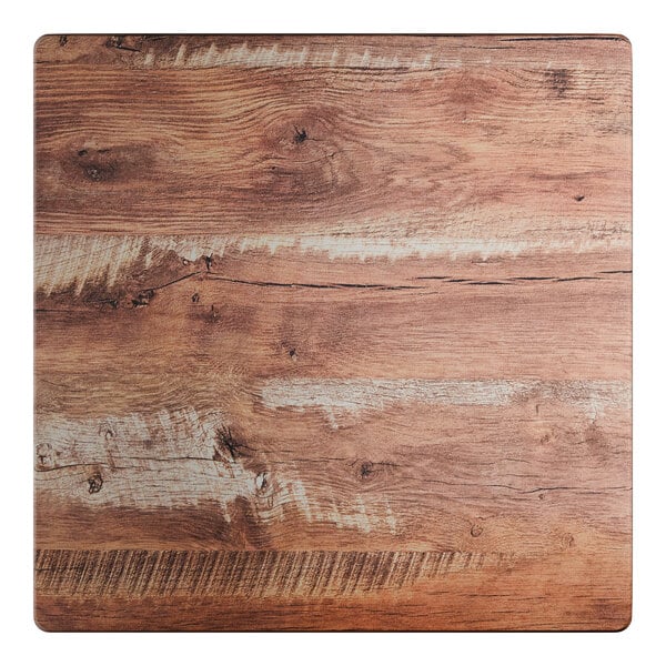 A square table top with a textured Yukon oak finish.