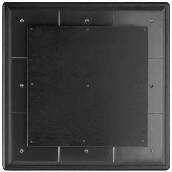 A black square Lancaster Table & Seating Excalibur table top with screws.