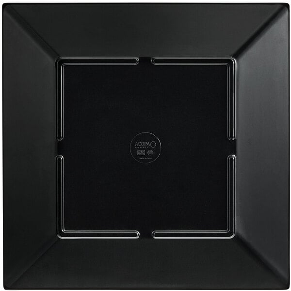 A black square Acopa Rittenhouse melamine plate with a square border.