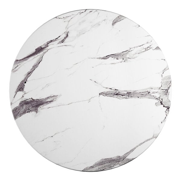 A round 32-inch table top with a smooth Versilla marble-like finish.