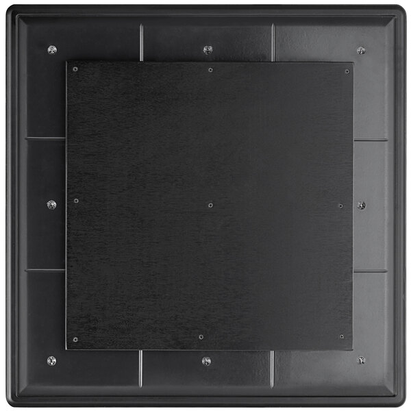 A black square Lancaster Table & Seating table top with screws.