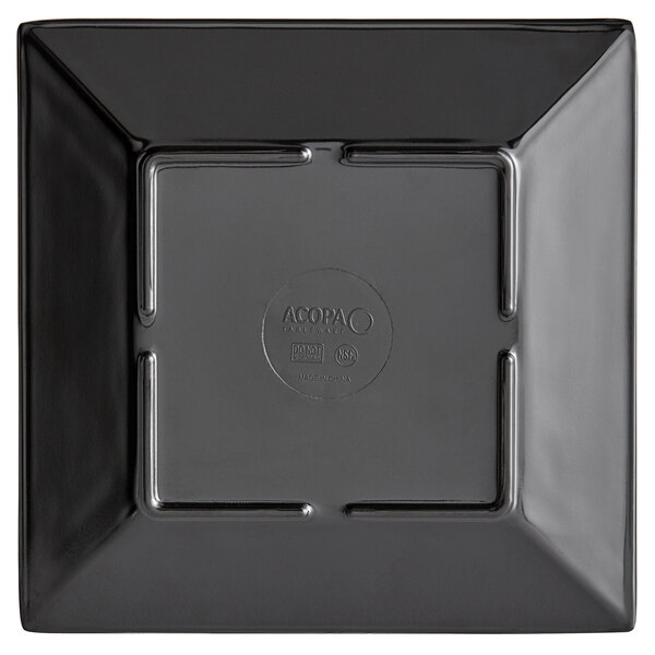 A black square Acopa Rittenhouse melamine plate with a square in the middle.