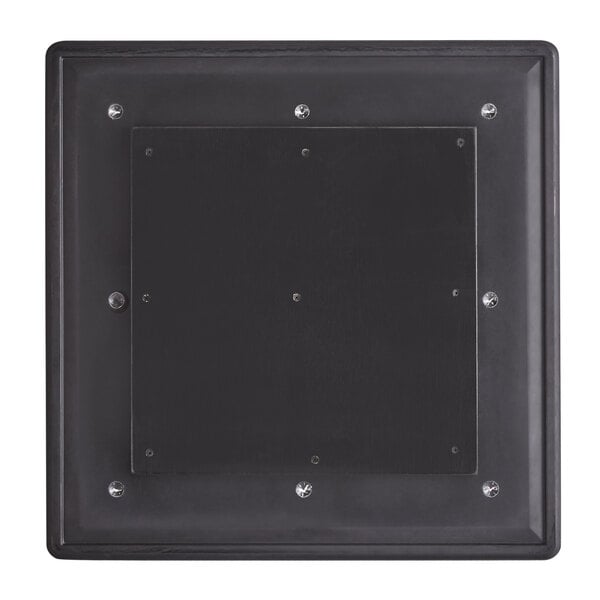 A black square Lancaster Table & Seating Excalibur table top with screws.