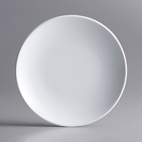 An Acopa Lunar white melamine plate with a small rim.