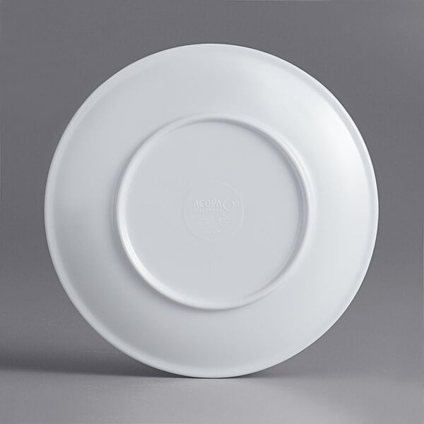 An Acopa Lunar white melamine plate with round edges.