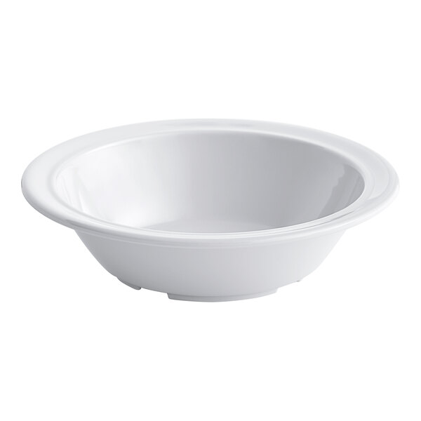 A white, narrow rim melamine bowl with a 12 oz. capacity.