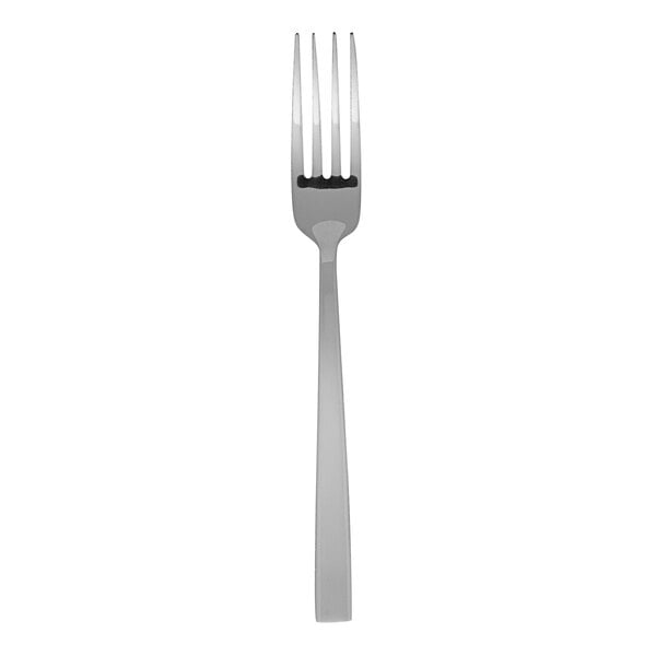 A close-up of a Fortessa stainless steel dinner fork with a silver handle.