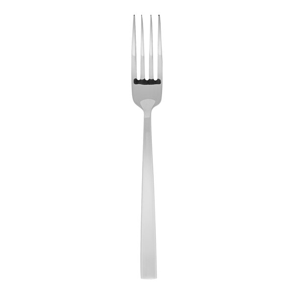 A silver Fortessa Catana salad/dessert fork with a black handle on a white background.