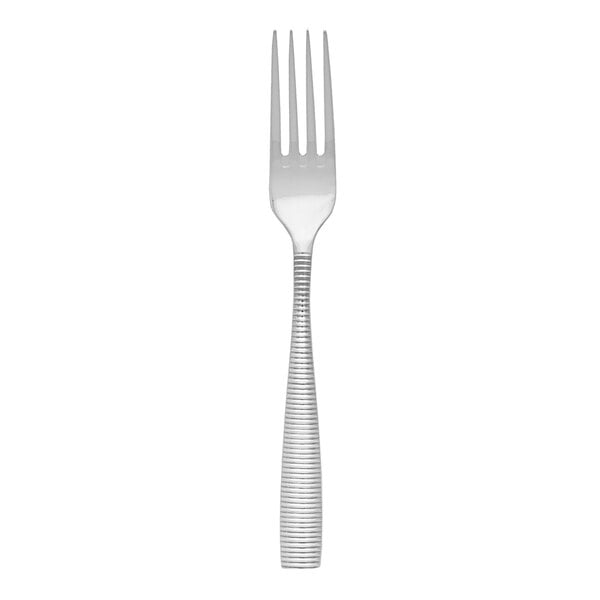 A Fortessa Ringo stainless steel salad/dessert fork with a silver handle.