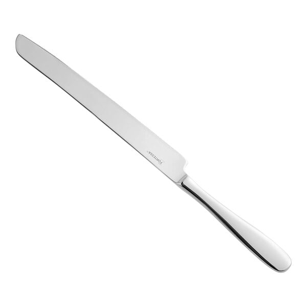 A silver Fortessa Grand City cake/carving knife with a long handle.