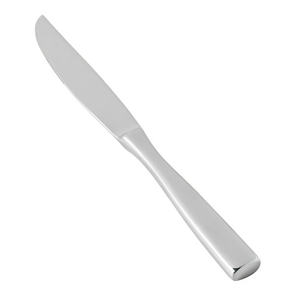 A Fortessa Lucca stainless steel steak knife with a silver handle.