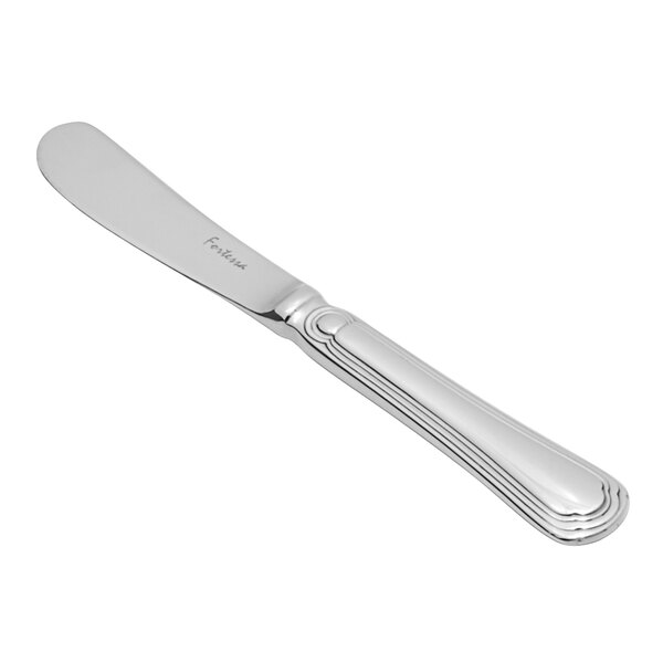 A Fortessa Medici stainless steel butter knife with a handle.