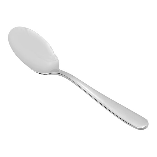 A Fortessa Grand City stainless steel spoon with a silver handle on a white background.
