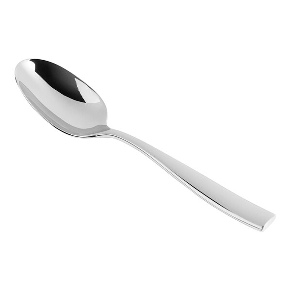 A Fortessa Lucca stainless steel dinner spoon with a silver handle.