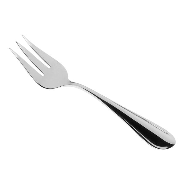 a silver fork with a white background