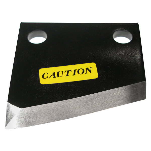 A black Wesco Industrial Products replacement blade with yellow caution tape.