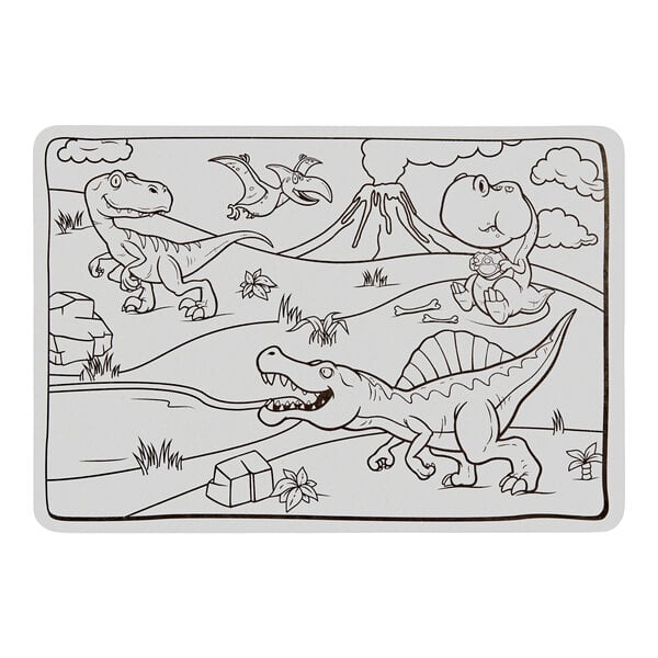 Choice 10" x 14" Kids Dinosaur Double Sided Interactive Placemat with 3 Pack Kids' Restaurant Crayons in Cello Wrap - 1,000/Case