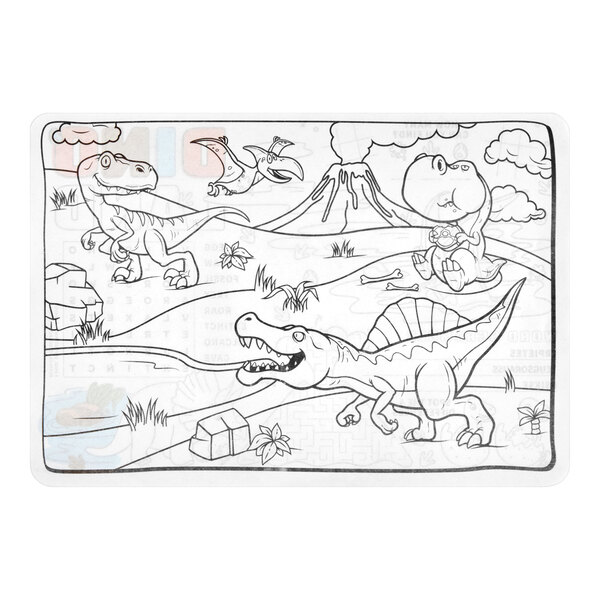 Choice 10" x 14" Kids Dinosaur Double Sided Interactive Placemat with 4 Pack Kids' Restaurant Crayons in Cello Wrap - 1,000/Case