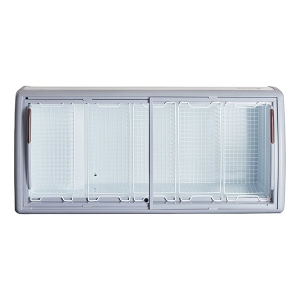 An Avantco curved glass top display freezer.