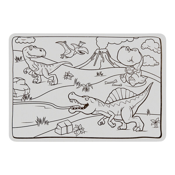 Choice 10" x 14" Kids Dinosaur Double Sided Interactive Placemat with 4 Pack Triangular Kids' Restaurant Crayons in Cello Wrap - 1,000/Case