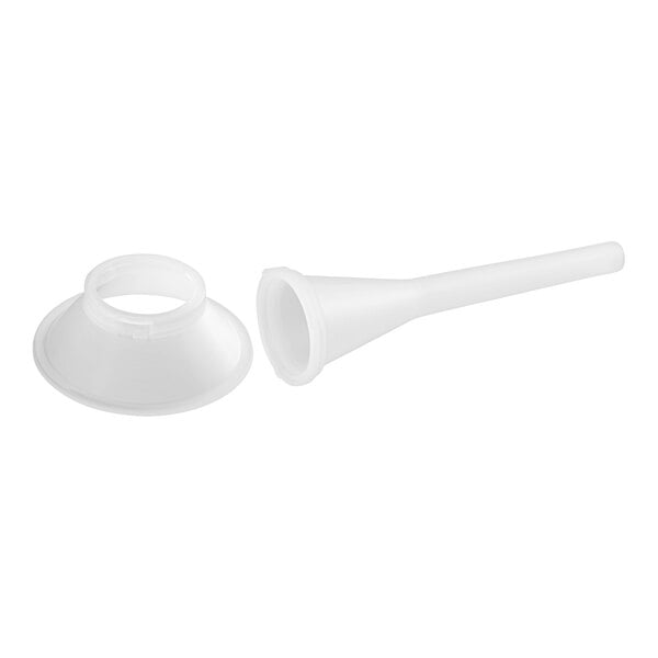 A white plastic cone with a round cap and a hole.