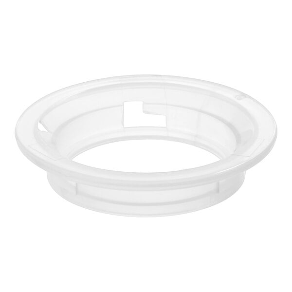 A clear plastic replacement flange for #12 meat grinders, designed for sausage stuffing.
