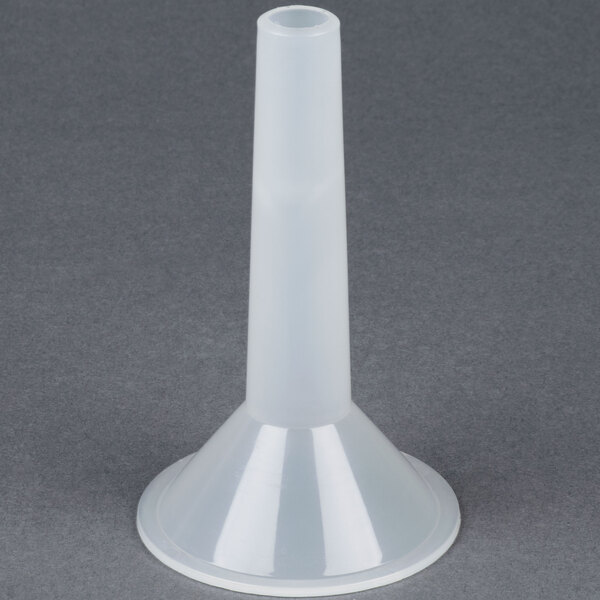 A white plastic sausage stuffer tube for a #22 meat grinder.